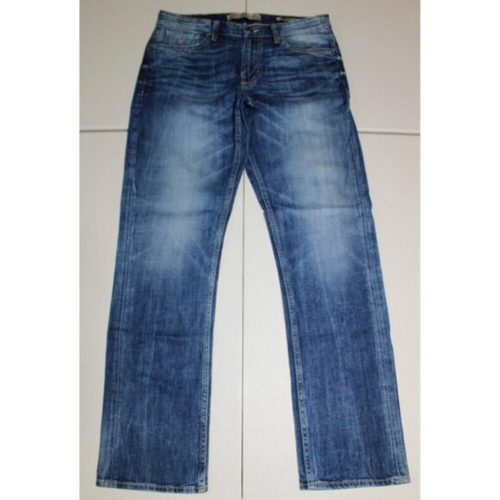 Womens Guess Relaxed Tapered High Rise Jeans Denim Sz 32 Blue Straight Leg